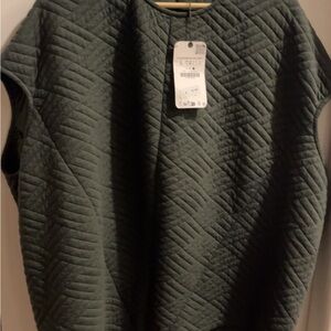 Zara Olive Green Lightly Padded Sleeveless Aysymetric Top Size L(oversized